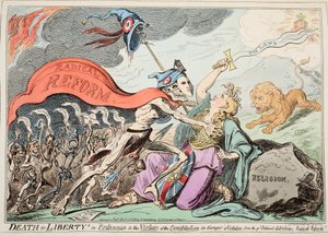 Dood of Vrijheid! Of Britannia en de Deugden van de Grondwet in gevaar van Schending door de Grote Politieke Libertijn, Radicale Hervorming!, pub. 1819